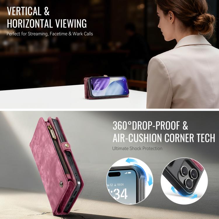 For iPhone 17 Pro Max CaseMe 008 Detachable Multifunctional Leather Phone Case(Red) by CaseMe