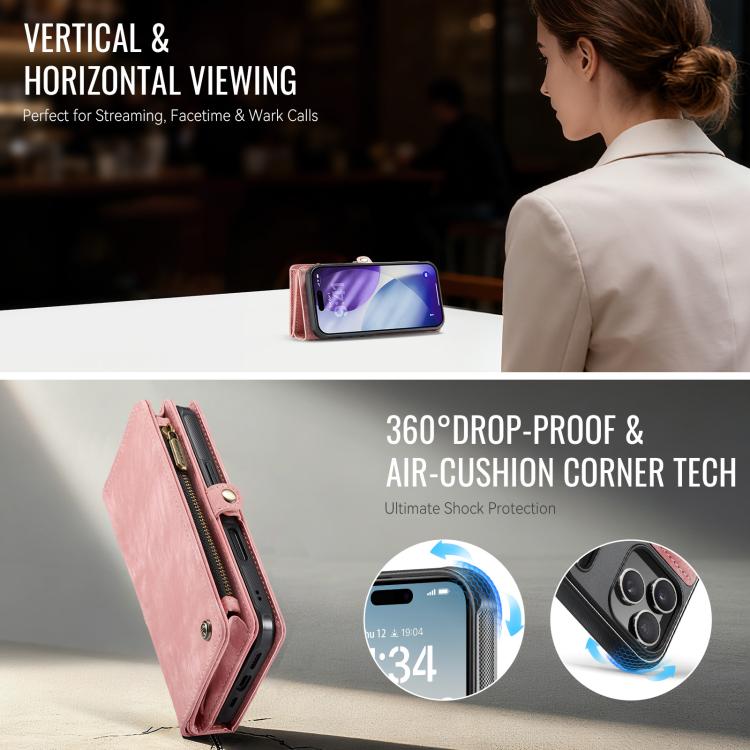 For iPhone 17 Pro Max CaseMe 008 Detachable Multifunctional Leather Phone Case(Pink) by CaseMe