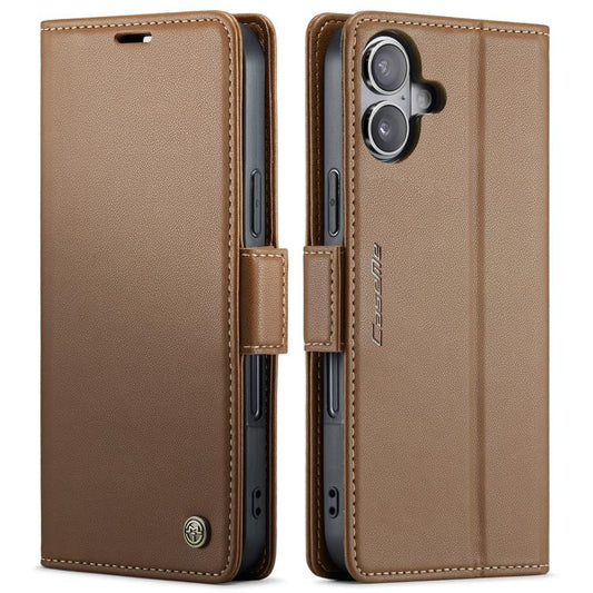 For iPhone 17 CaseMe 023 Butterfly Buckle Litchi Texture RFID Anti-theft Leather Phone Case(Brown) by CaseMe