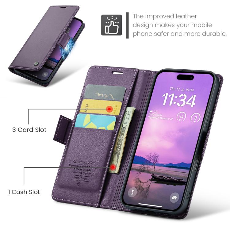 For iPhone 17 CaseMe 023 Butterfly Buckle Litchi Texture RFID Anti-theft Leather Phone Case(Purple) by CaseMe