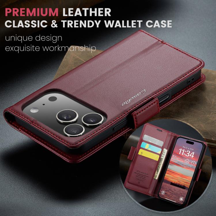 For iPhone 17 Pro CaseMe 023 Butterfly Buckle Litchi Texture RFID Anti-theft Leather Phone Case(Red) by CaseMe