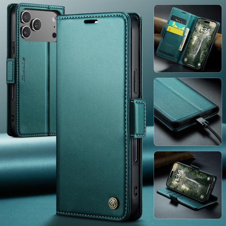 For iPhone 17 Pro CaseMe 023 Butterfly Buckle Litchi Texture RFID Anti-theft Leather Phone Case(Green) by CaseMe