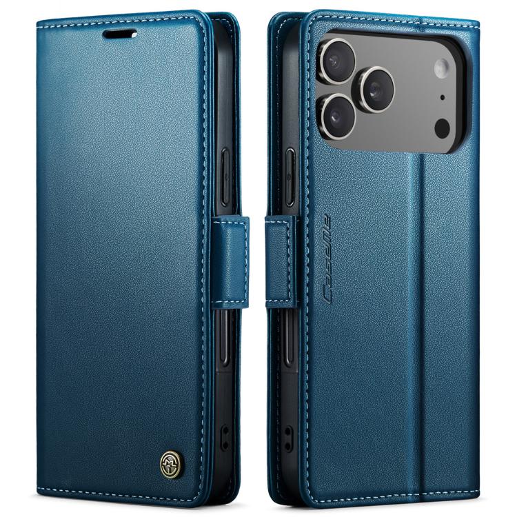 For iPhone 17 Pro CaseMe 023 Butterfly Buckle Litchi Texture RFID Anti-theft Leather Phone Case(Blue) by CaseMe