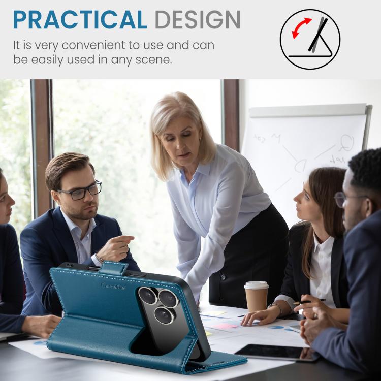 For iPhone 17 Pro CaseMe 023 Butterfly Buckle Litchi Texture RFID Anti-theft Leather Phone Case(Blue) by CaseMe