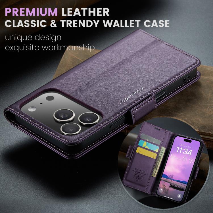 For iPhone 17 Pro CaseMe 023 Butterfly Buckle Litchi Texture RFID Anti-theft Leather Phone Case(Purple) by CaseMe