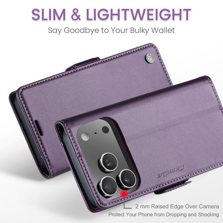 For iPhone 17 Pro CaseMe 023 Butterfly Buckle Litchi Texture RFID Anti-theft Leather Phone Case(Purple) by CaseMe