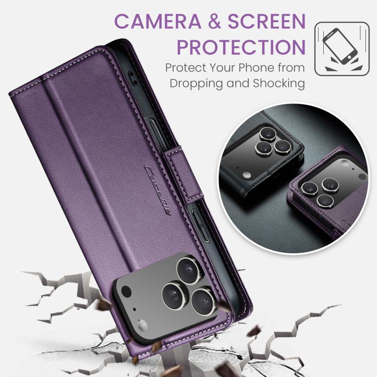For iPhone 17 Pro CaseMe 023 Butterfly Buckle Litchi Texture RFID Anti-theft Leather Phone Case(Purple) by CaseMe