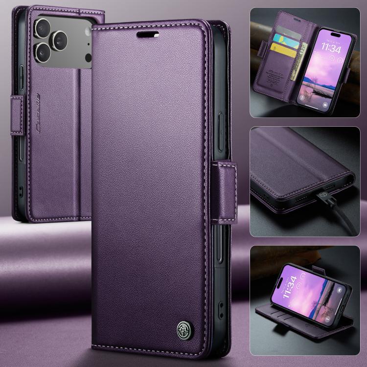 For iPhone 17 Pro CaseMe 023 Butterfly Buckle Litchi Texture RFID Anti-theft Leather Phone Case(Purple) by CaseMe