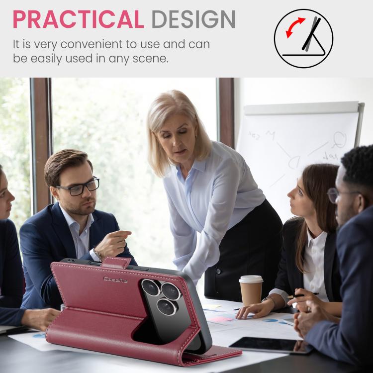 For iPhone 17 Pro Max CaseMe 023 Butterfly Buckle Litchi Texture RFID Anti-theft Leather Phone Case(Red) by CaseMe