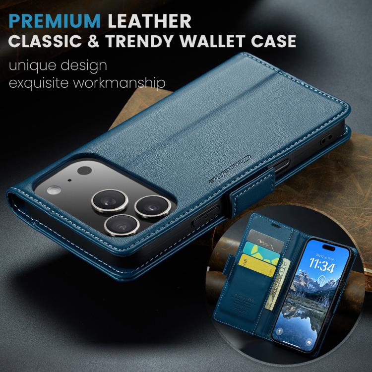 For iPhone 17 Pro Max CaseMe 023 Butterfly Buckle Litchi Texture RFID Anti-theft Leather Phone Case(Blue) by CaseMe