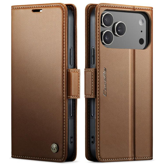 For iPhone 17 Pro Max CaseMe 023 Butterfly Buckle Litchi Texture RFID Anti-theft Leather Phone Case(Brown) by CaseMe
