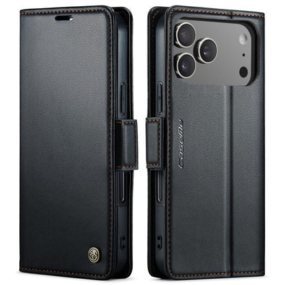 For iPhone 17 Pro Max CaseMe 023 Butterfly Buckle Litchi Texture RFID Anti-theft Leather Phone Case(Black) by CaseMe