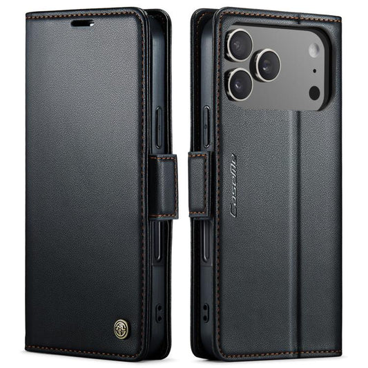For iPhone 17 Pro Max CaseMe 023 Butterfly Buckle Litchi Texture RFID Anti-theft Leather Phone Case(Black) by CaseMe