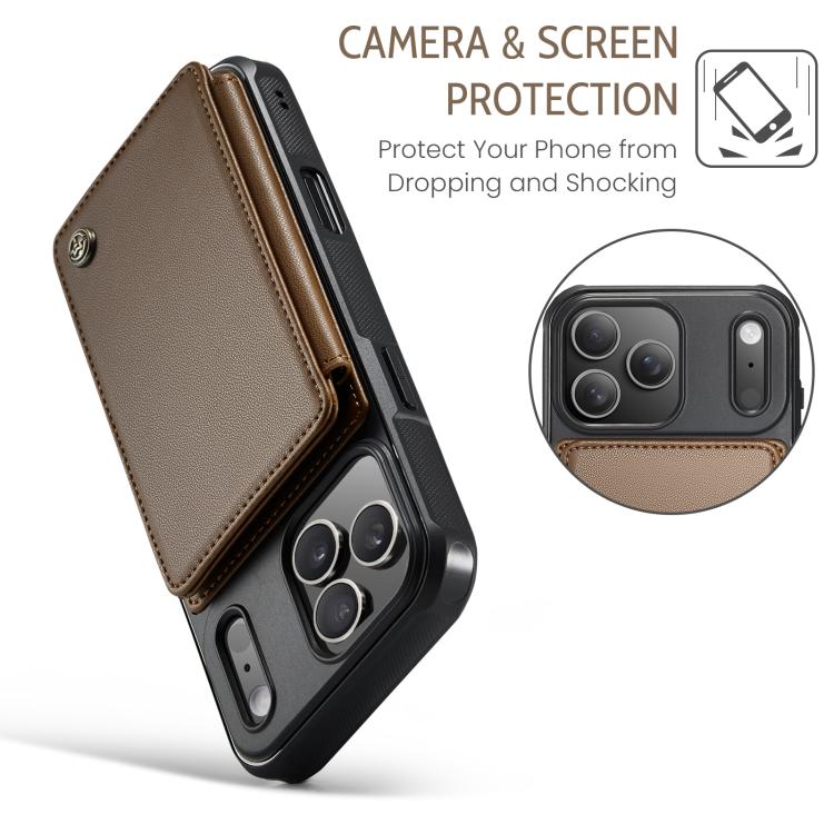 For iPhone 17 Pro CaseMe C22 Card Slots Holder RFID Anti-theft Phone Case(Brown) by CaseMe