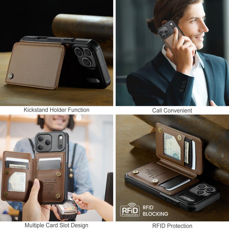 For iPhone 17 Pro CaseMe C22 Card Slots Holder RFID Anti-theft Phone Case(Brown) by CaseMe