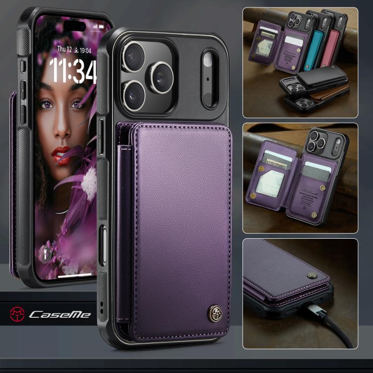For iPhone 17 Pro Max CaseMe C22 Card Slots Holder RFID Anti-theft Phone Case(Purple) by CaseMe