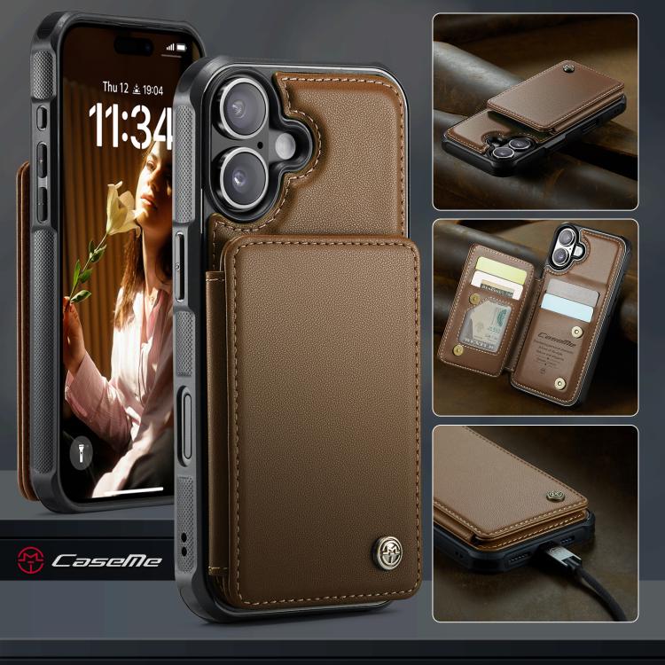 For iPhone 17 CaseMe C22 Card Slots Holder RFID Anti-theft Phone Case(Brown) by CaseMe