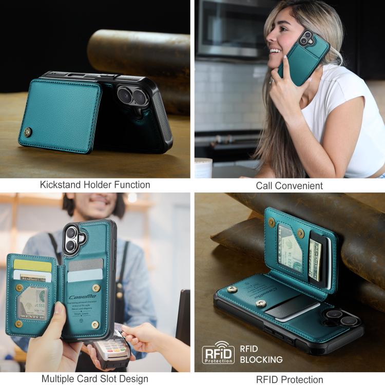 For iPhone 17 CaseMe C22 Card Slots Holder RFID Anti-theft Phone Case(Green) by CaseMe