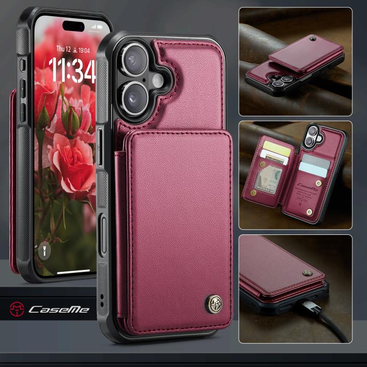 For iPhone 17 CaseMe C22 Card Slots Holder RFID Anti-theft Phone Case(Red) by CaseMe