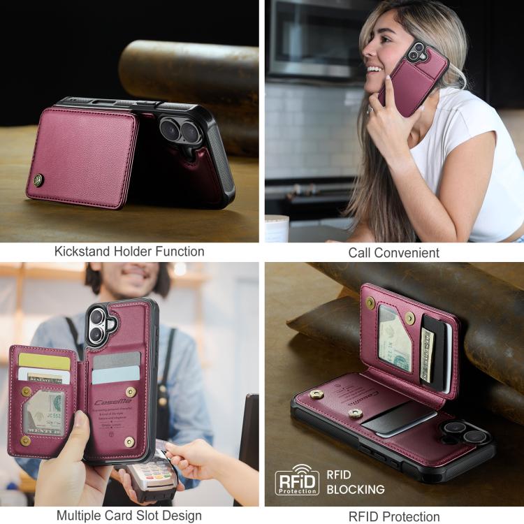 For iPhone 17 CaseMe C22 Card Slots Holder RFID Anti-theft Phone Case(Red) by CaseMe