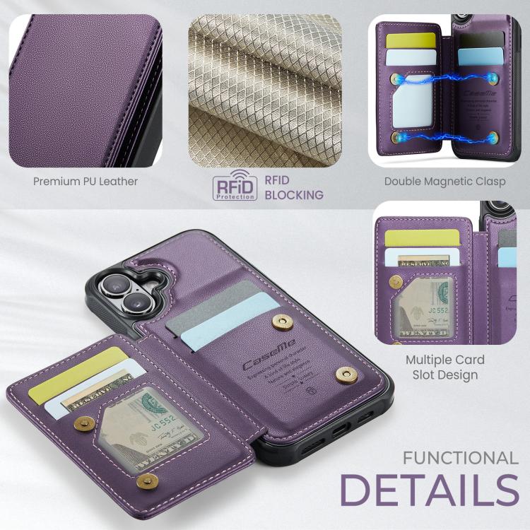 For iPhone 17 CaseMe C22 Card Slots Holder RFID Anti-theft Phone Case(Purple) by CaseMe