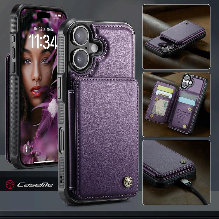 For iPhone 17 CaseMe C22 Card Slots Holder RFID Anti-theft Phone Case(Purple) by CaseMe