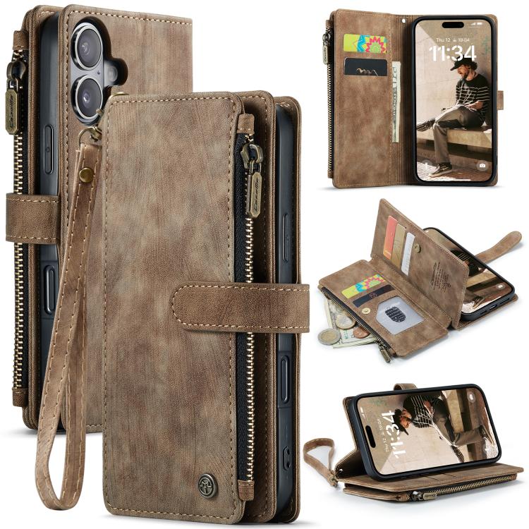 For iPhone 17 CaseMe C30 Card Slots Zipper Wallet Leather Phone Case(Brown) by CaseMe