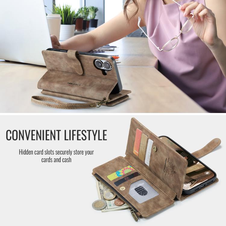 For iPhone 17 CaseMe C30 Card Slots Zipper Wallet Leather Phone Case(Brown) by CaseMe