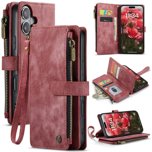 For iPhone 17 CaseMe C30 Card Slots Zipper Wallet Leather Phone Case(Red) by CaseMe