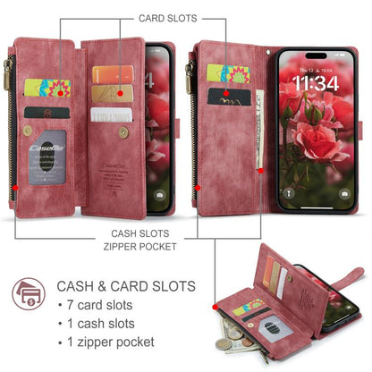 For iPhone 17 CaseMe C30 Card Slots Zipper Wallet Leather Phone Case(Red) by CaseMe