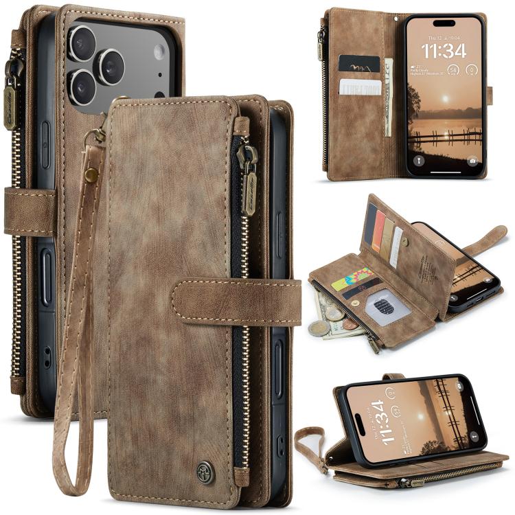 For iPhone 17 Pro CaseMe C30 Card Slots Zipper Wallet Leather Phone Case(Brown) by CaseMe