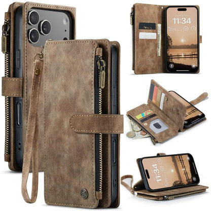 For iPhone 17 Pro CaseMe C30 Card Slots Zipper Wallet Leather Phone Case(Brown) by CaseMe