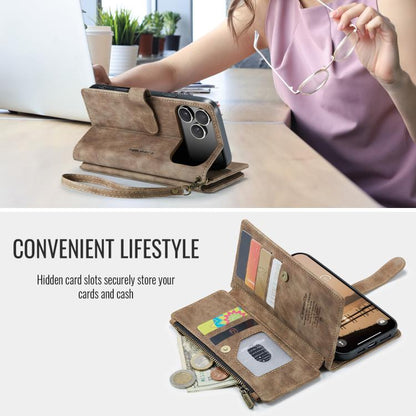 For iPhone 17 Pro CaseMe C30 Card Slots Zipper Wallet Leather Phone Case(Brown) by CaseMe