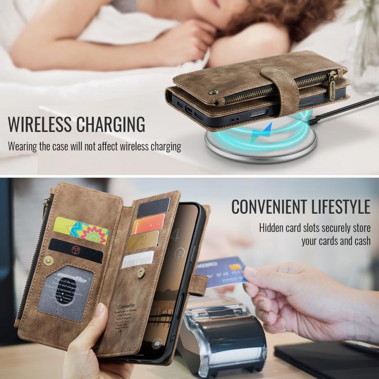 For iPhone 17 Pro CaseMe C30 Card Slots Zipper Wallet Leather Phone Case(Brown) by CaseMe