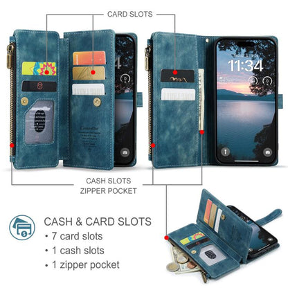 For iPhone 17 Pro CaseMe C30 Card Slots Zipper Wallet Leather Phone Case(Blue) by CaseMe