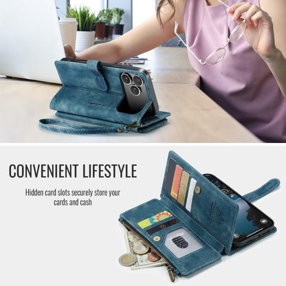 For iPhone 17 Pro CaseMe C30 Card Slots Zipper Wallet Leather Phone Case(Blue) by CaseMe