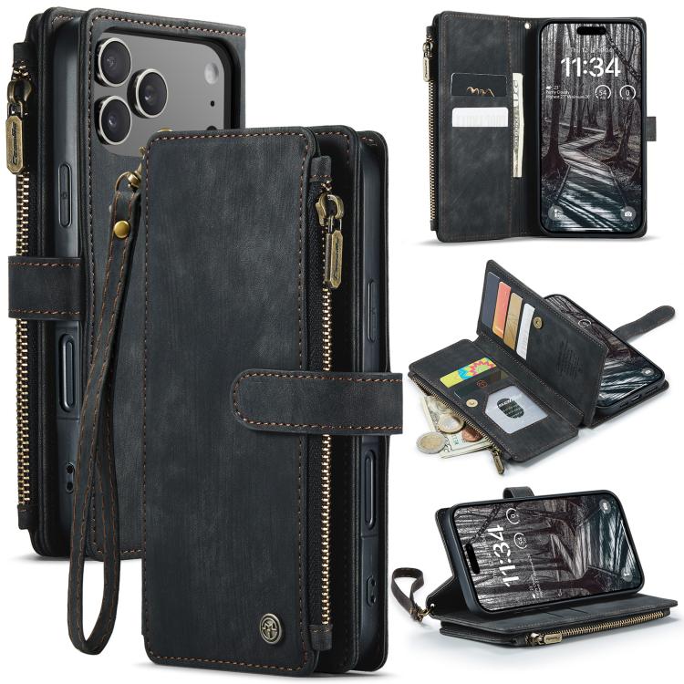 For iPhone 17 Pro CaseMe C30 Card Slots Zipper Wallet Leather Phone Case(Black) by CaseMe