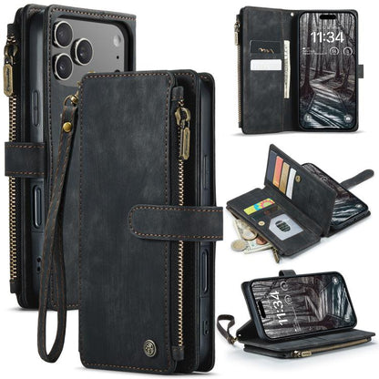 For iPhone 17 Pro CaseMe C30 Card Slots Zipper Wallet Leather Phone Case(Black) by CaseMe