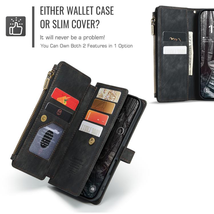 For iPhone 17 Pro CaseMe C30 Card Slots Zipper Wallet Leather Phone Case(Black) by CaseMe