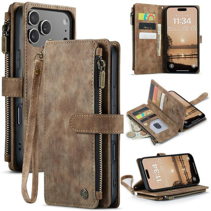 For iPhone 17 Pro Max CaseMe C30 Card Slots Zipper Wallet Leather Phone Case(Brown) by CaseMe