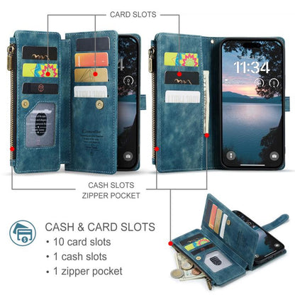 For iPhone 17 Pro Max CaseMe C30 Card Slots Zipper Wallet Leather Phone Case(Blue) by CaseMe