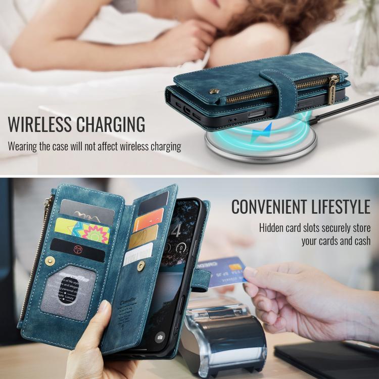 For iPhone 17 Pro Max CaseMe C30 Card Slots Zipper Wallet Leather Phone Case(Blue) by CaseMe