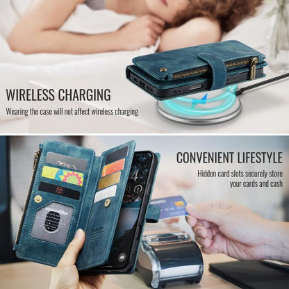 For iPhone 17 Pro Max CaseMe C30 Card Slots Zipper Wallet Leather Phone Case(Blue) by CaseMe