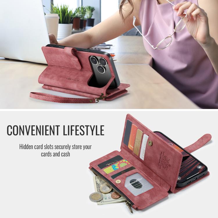 For iPhone 17 Pro Max CaseMe C30 Card Slots Zipper Wallet Leather Phone Case(Red) by CaseMe