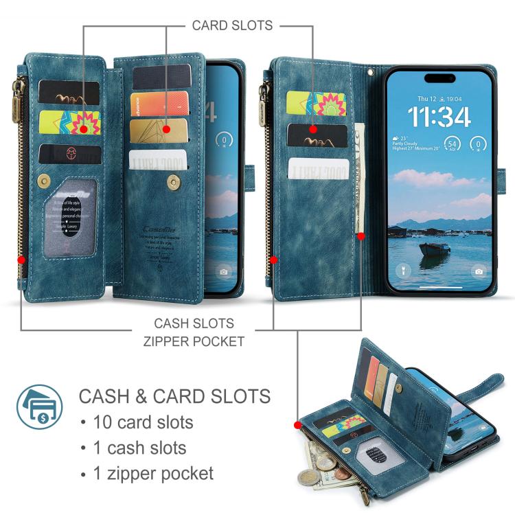 For iPhone Air CaseMe C30 Card Slots Zipper Wallet Leather Phone Case(Blue) by CaseMe