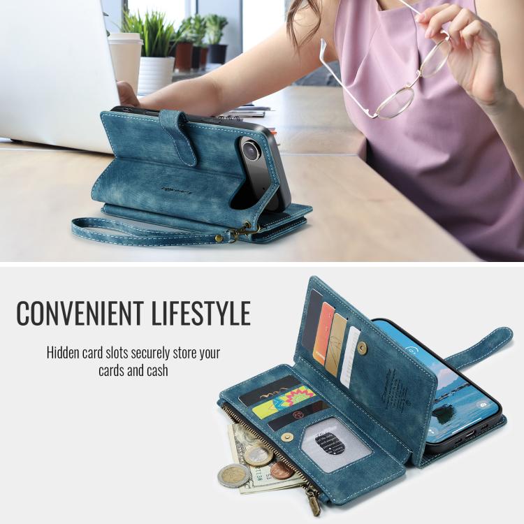 For iPhone Air CaseMe C30 Card Slots Zipper Wallet Leather Phone Case(Blue) by CaseMe