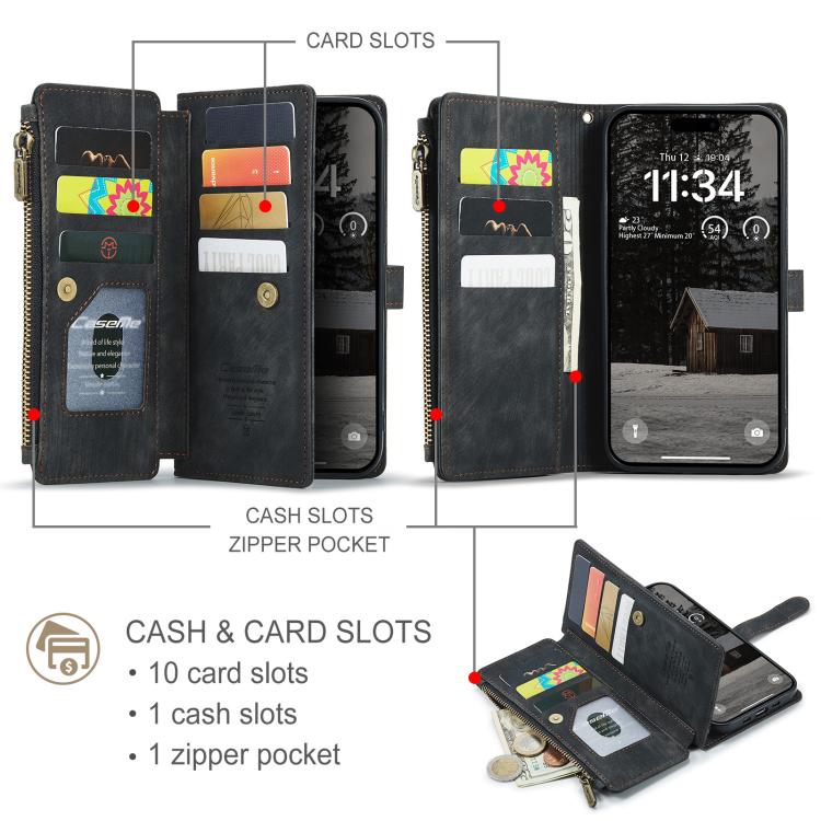 For iPhone Air CaseMe C30 Card Slots Zipper Wallet Leather Phone Case(Black) by CaseMe