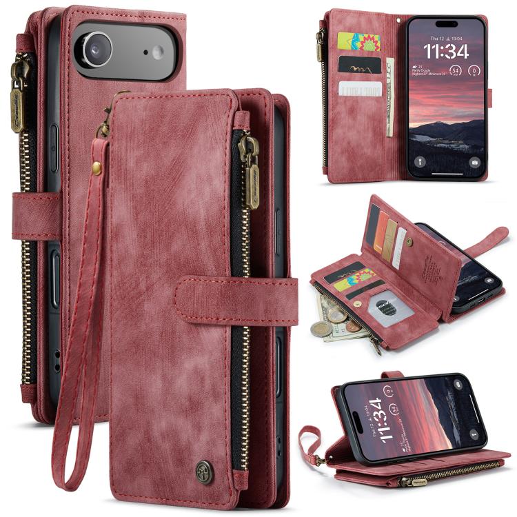 For iPhone Air CaseMe C30 Card Slots Zipper Wallet Leather Phone Case(Red) by CaseMe