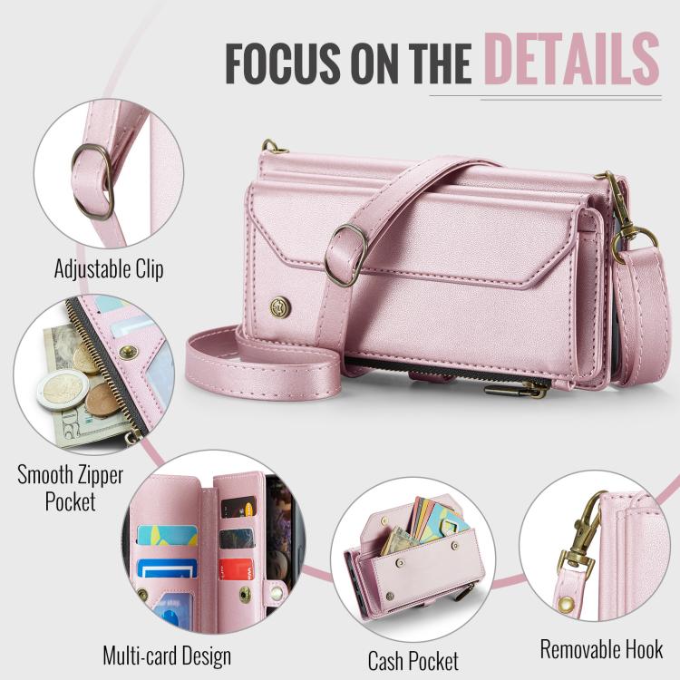 For iPhone 17 CaseMe C36 Card Slots Zipper Wallet RFID Anti-theft Leather Phone Case(Pink) by CaseMe