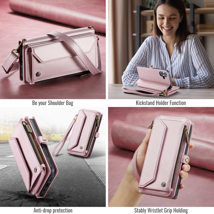 For iPhone 17 CaseMe C36 Card Slots Zipper Wallet RFID Anti-theft Leather Phone Case(Pink) by CaseMe